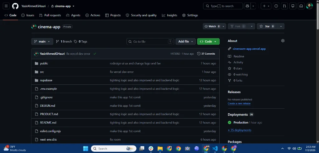 CineRoom GitHub activity